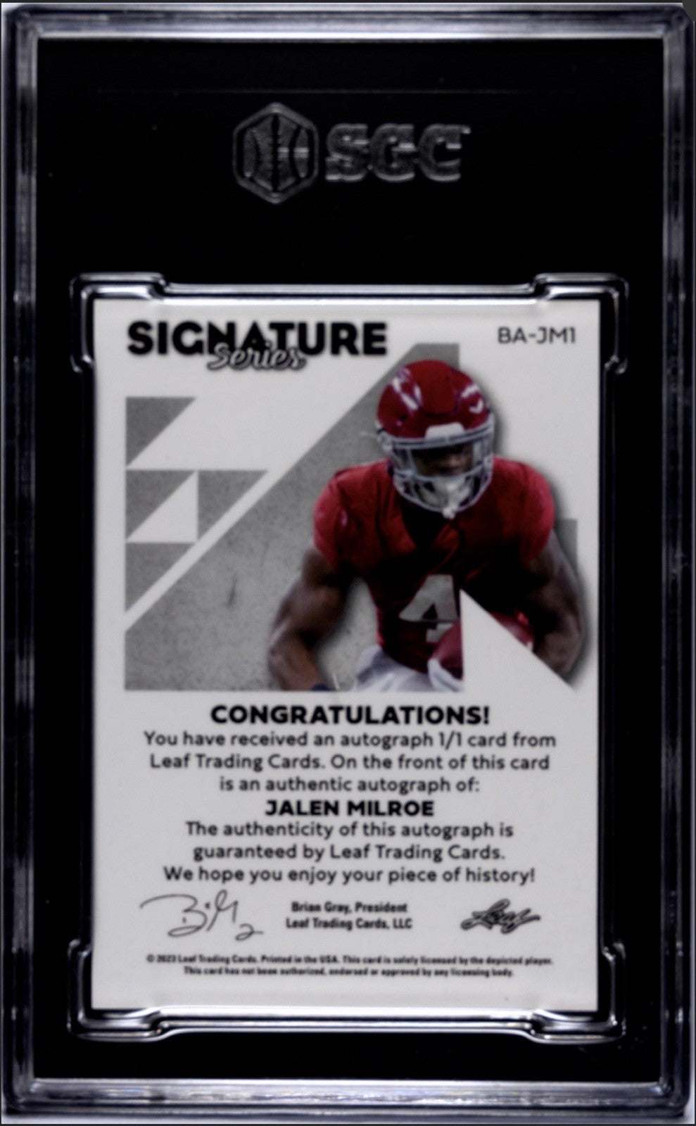 2023 Leaf SIG. SERIES Jalen Milroe Rookie Card auto graded 9.5 with autograph Crimson Tide NFL limited edition
