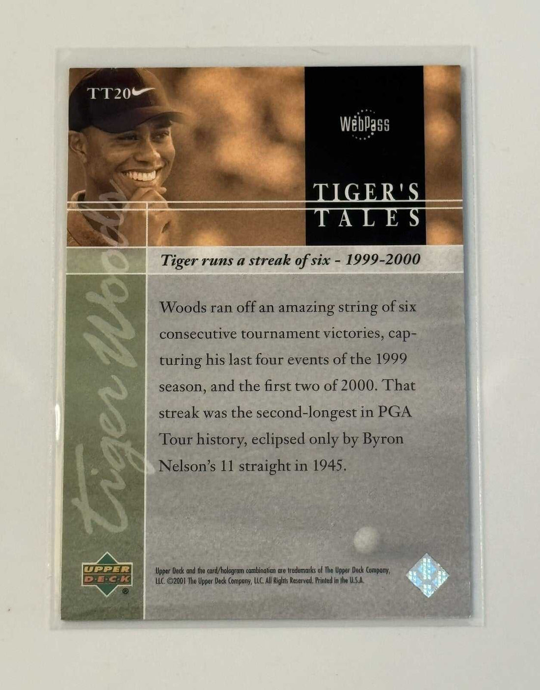 Tiger Woods UD 2001 Upper Deck Tiger Woods UD Tiger's Tales Rookie TT20 - PGA Tour Golf Card