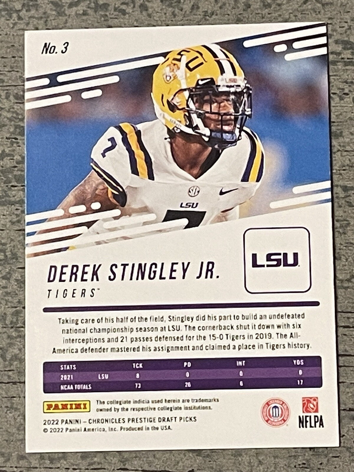 2022 Panini Chronicles Prestige Draft Picks Derek Stingley Jr 3 Rookie Card