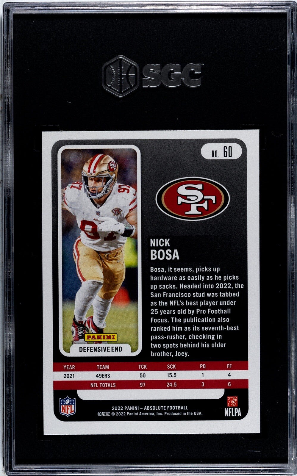 2022 Panini Absolute Football #60 Nick Bosa RED NFL San Francisco 49ers - SGC 9*