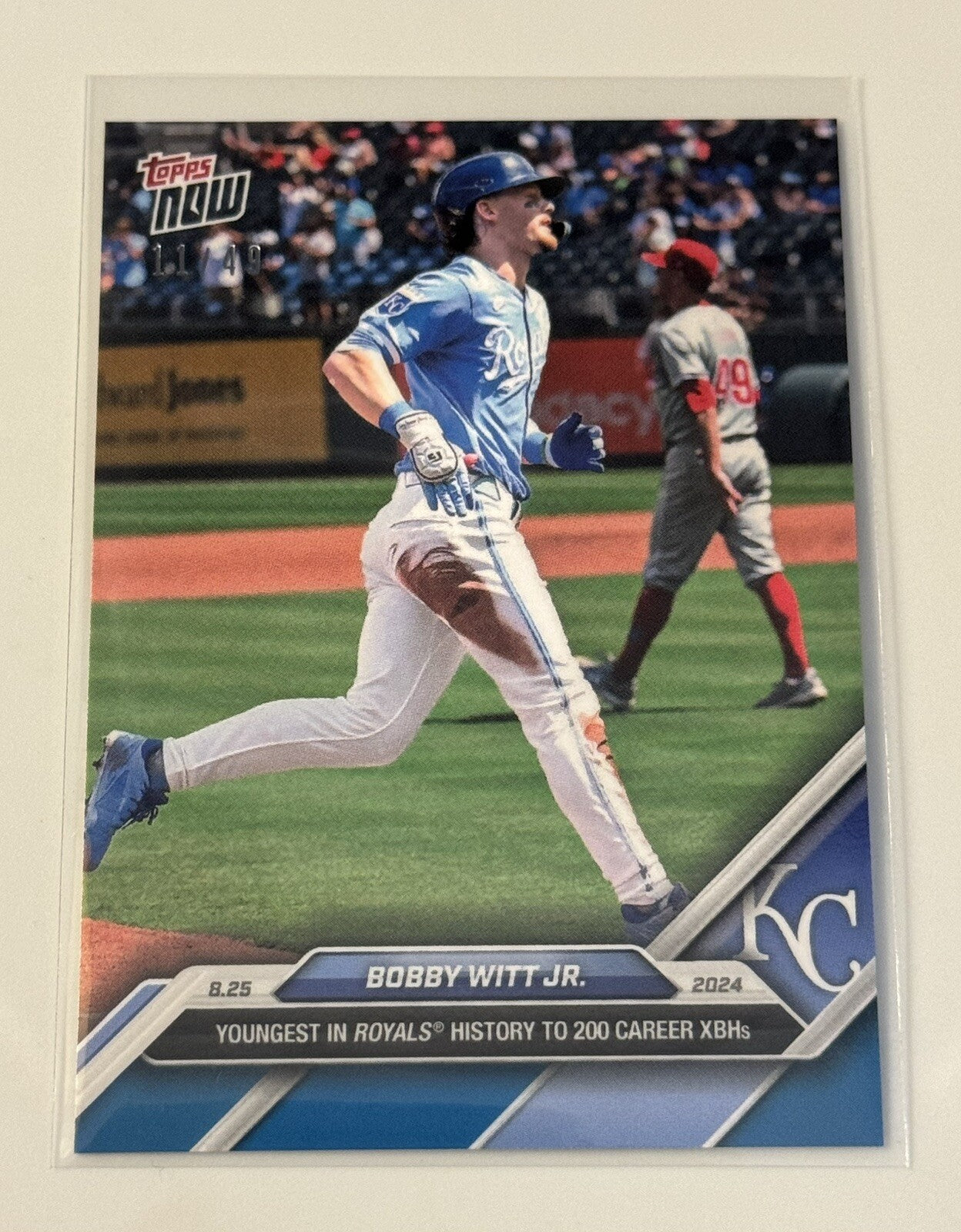 11/49* Bobby Witt Jr. Blue Parallel 2024 Topps Now MLB Royals 200 XBHs Card #596