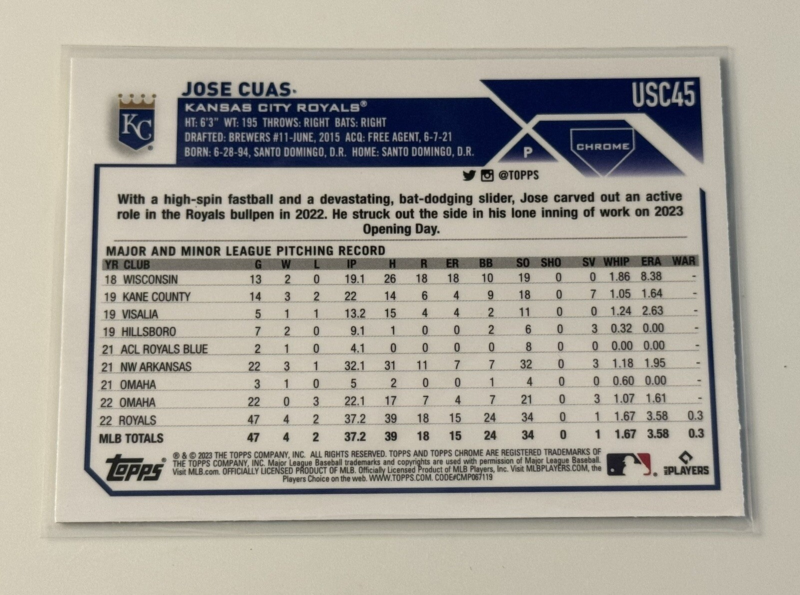 2023 Topps Chrome Update - Jose Cuas RC - MLB Kansas City Royals - Rookie #USC45