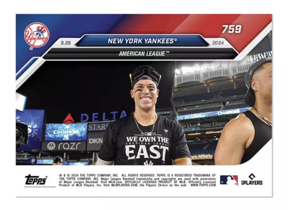 37/49! ALL RISE! NY Yankees* Seal AL East Division 2024 MLB Topps NOW - Card 759
