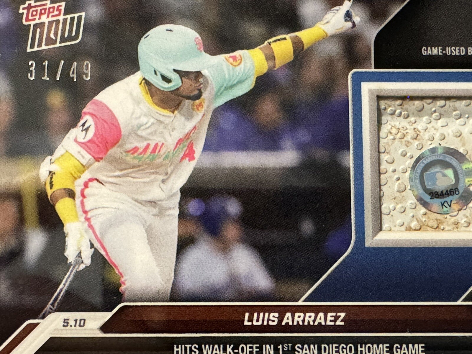 31/49* Luis Arraez 2024 MLB TOPPS NOW #177A Game-Used Base Relic - MLB SD Padres