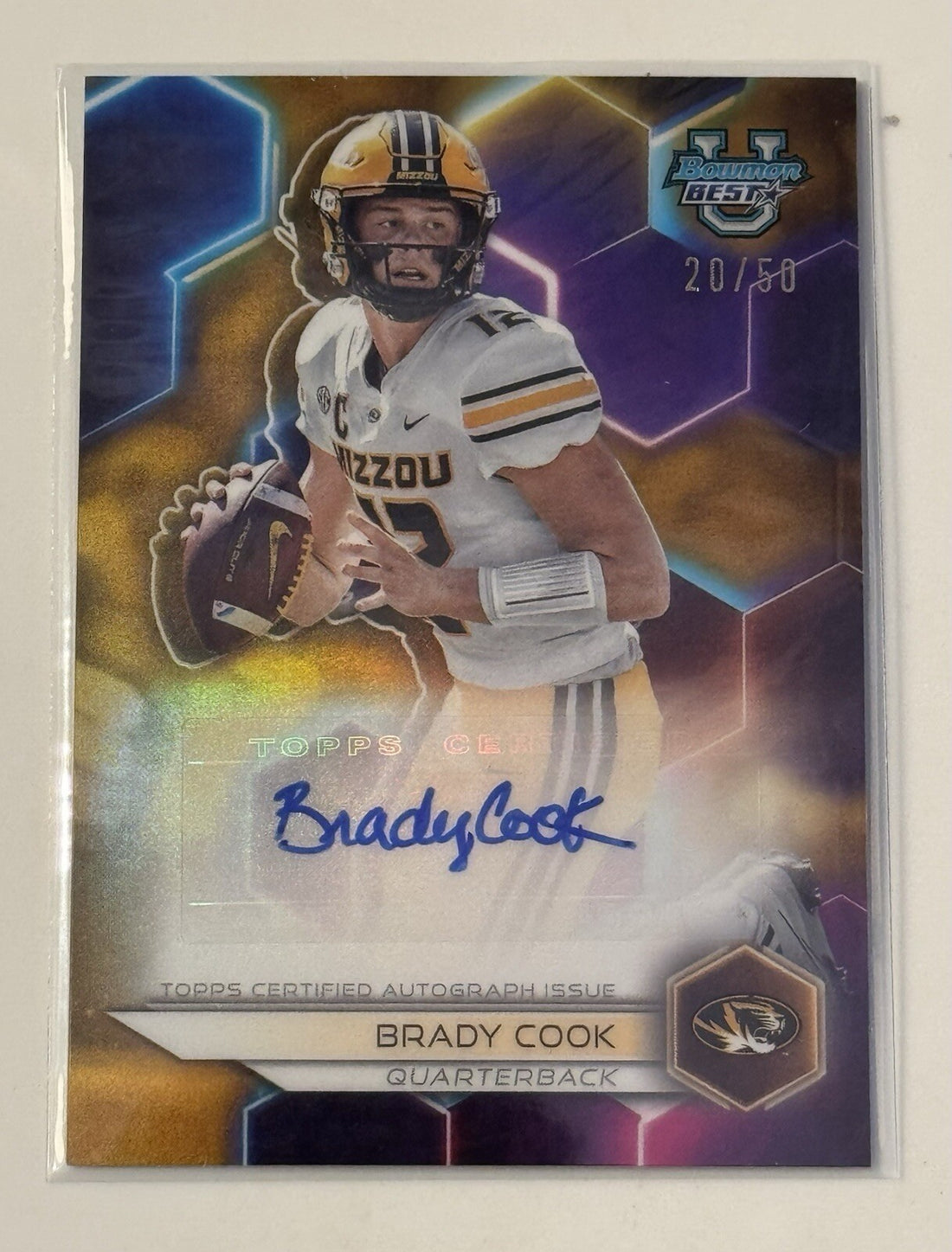 20/50 Brady Cook RC* Auto GOLD 2023 Bowman U Best Card #BOA-BC - Missouri Tigers