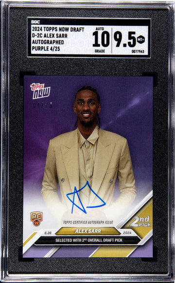 4/25 Alexandre Sarr RC On Card Auto 2024 Topps Now Draft D2C NBA Wizards SGC 9.5