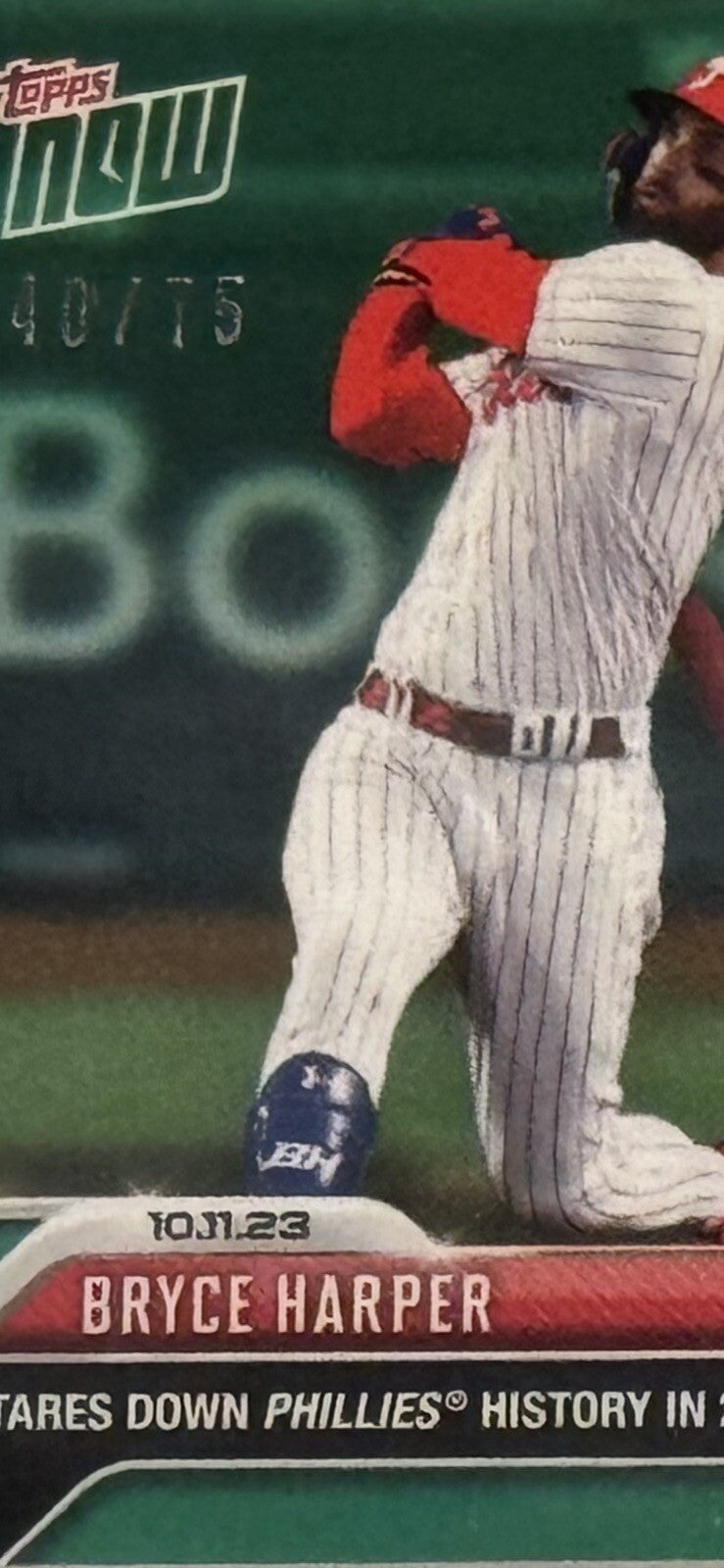 Bryce Harper 40/75 - Game-Used Base Relic - 2023 MLB TOPPS NOW - #992 - IN HAND!