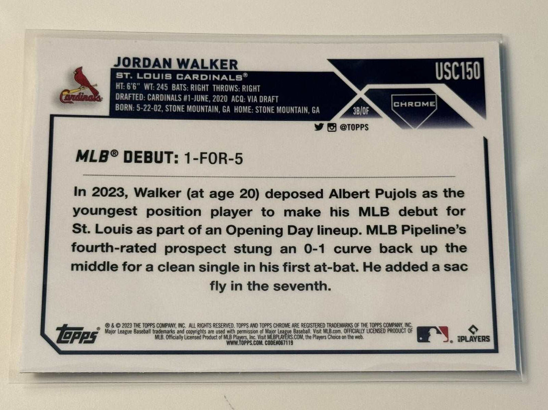 Jordan Walker Rookie debut 2023 Topps Chrome Update Refractor MLB Cardinals trading card