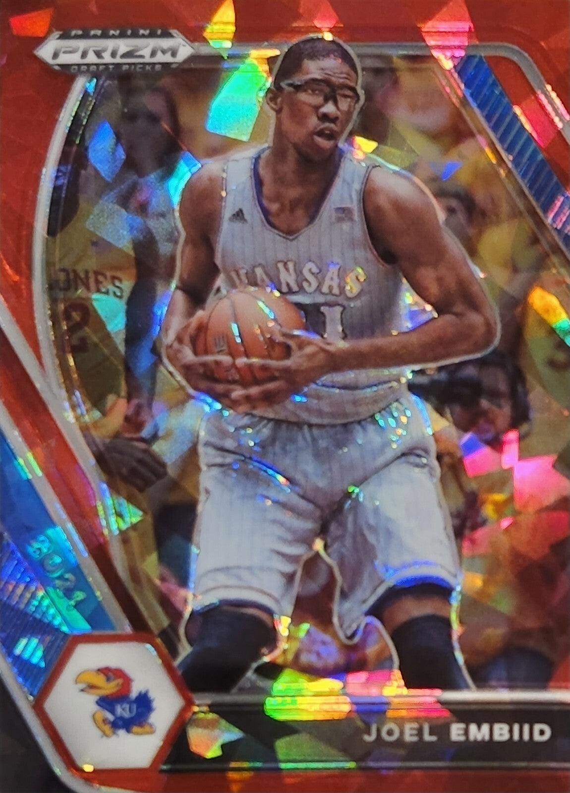 2021-22 Prizm Draft Picks Joel Embiid Red Cracked Ice Prizm #59 Kansas 76ers