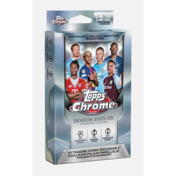 2025-26 Topps Chrome UEFA Club Competitions Hanger Box Soccer 15 Cards