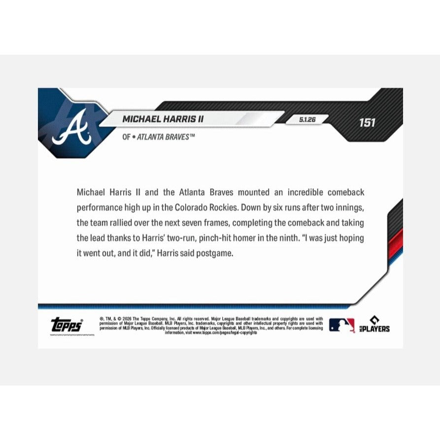 ONLY 607 Printed Michael Harris II 2026 MLB Topps NOW Card #151 Braves Comeback