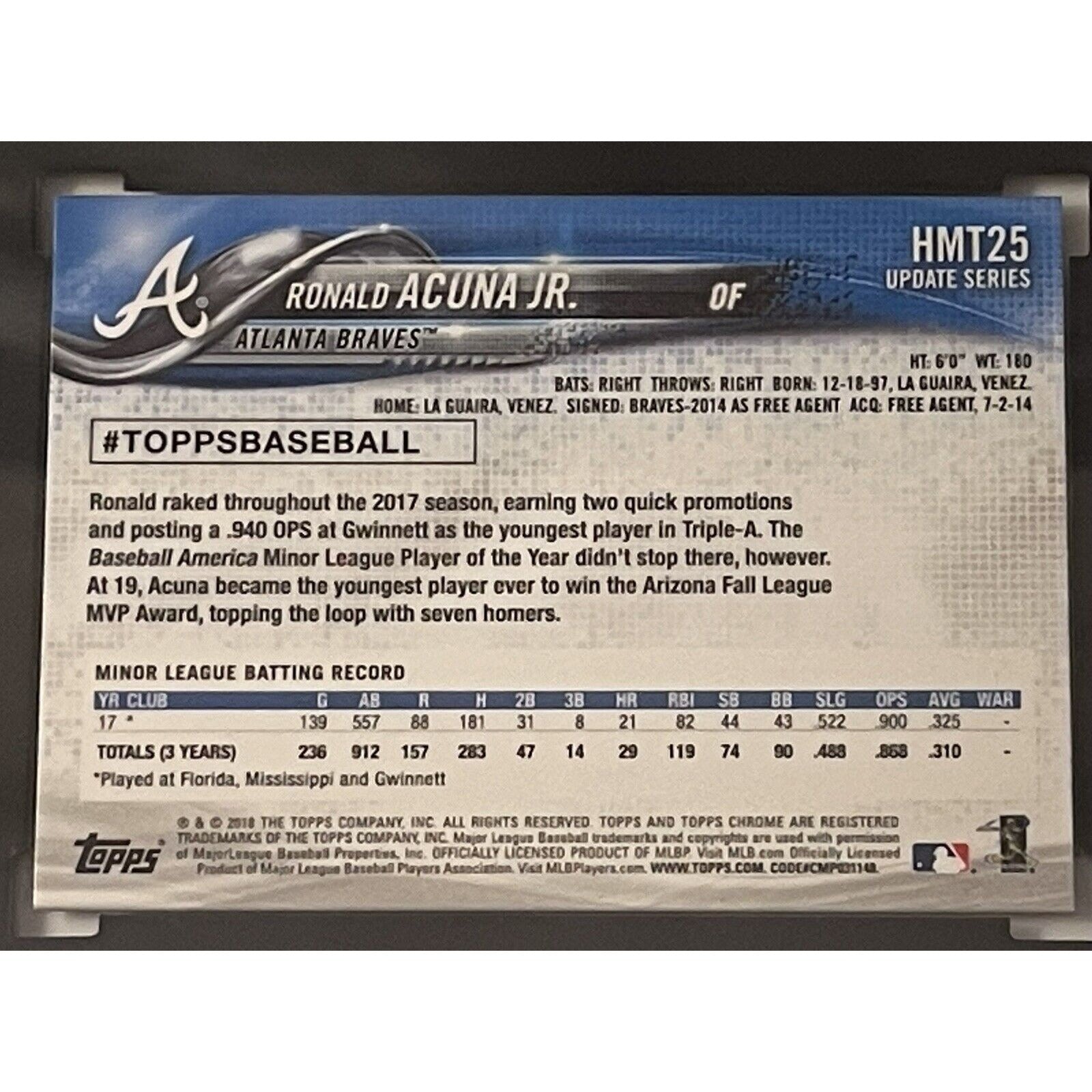 RONALD ACUNA JR 2018 Topps Chrome Update baseball card SGC GEM MINT 10 Atlanta Braves rookie