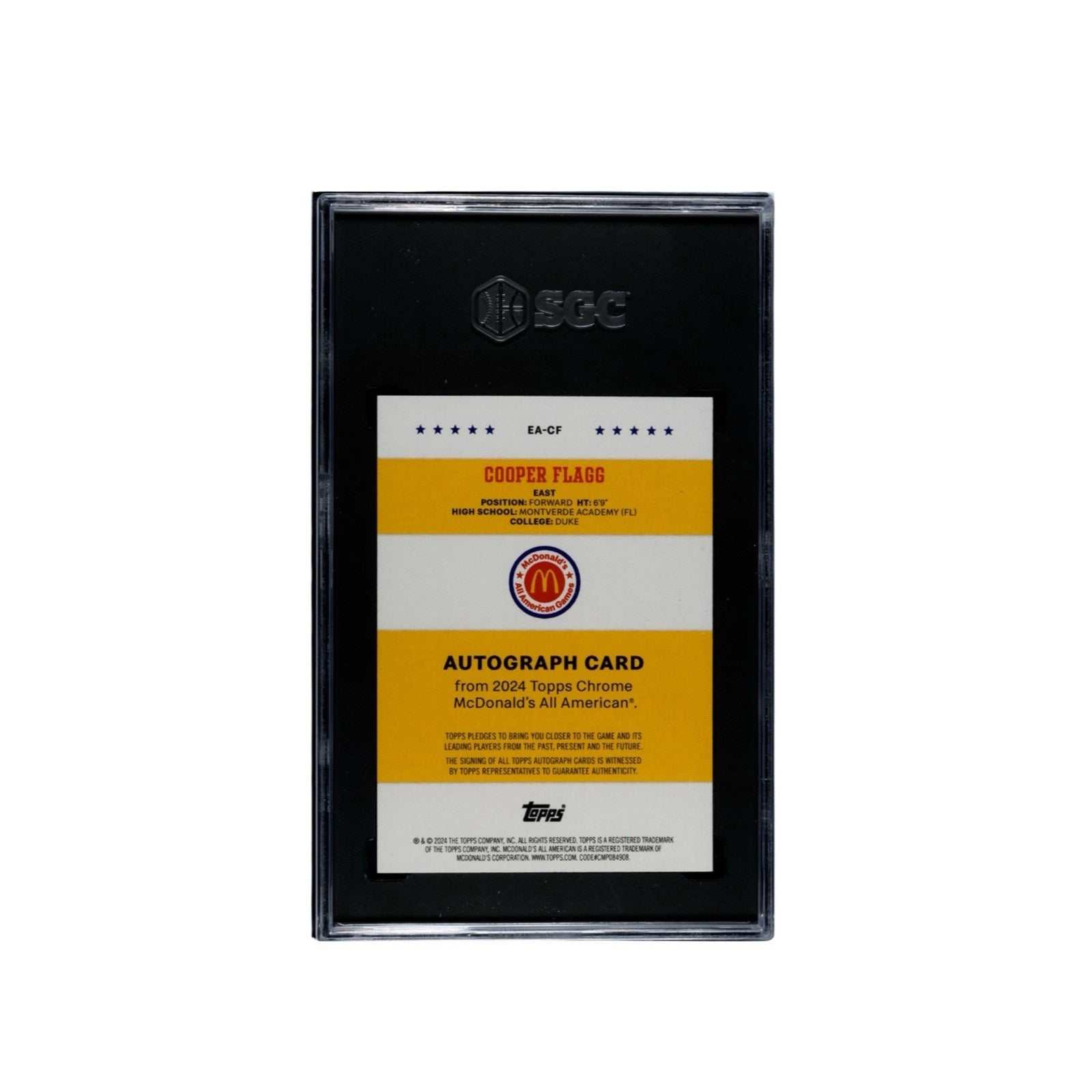 COOPER FLAGG RC Auto 2024 Topps Chrome McDonald's All American trading card with autograph and SGC 9 grading