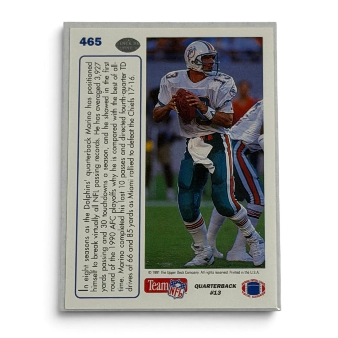 1991 Upper Deck Dan Marino Team MVP #465 Miami Dolphins HOF QB Football Card