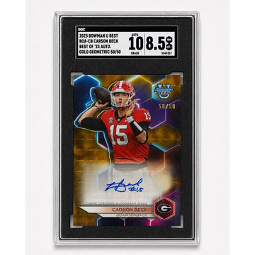 2023 Bowman U Best Carson Beck RC Auto 50/50 Gold Geometric UGA Card