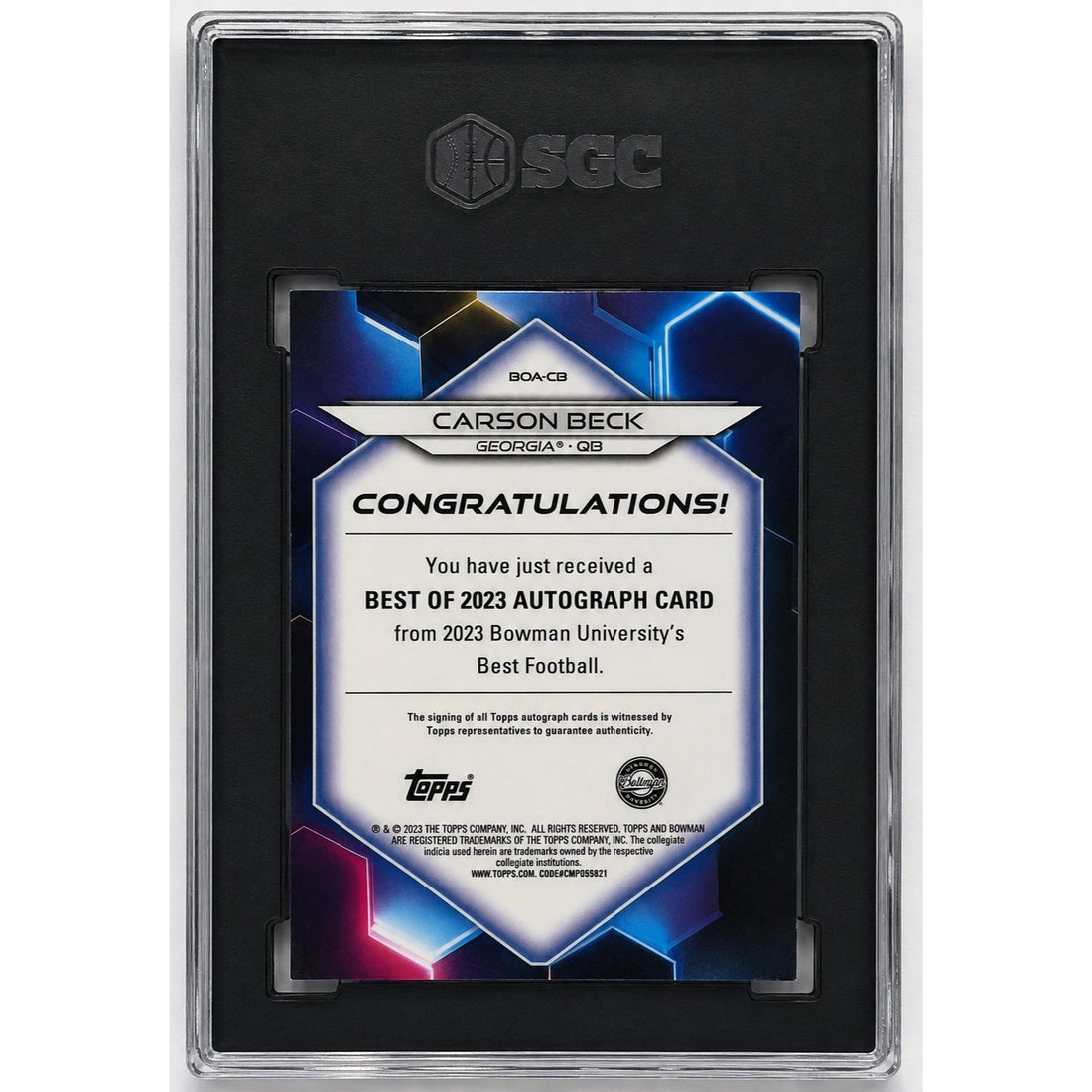 2023 Bowman U Best Carson Beck RC Auto 50/50 Gold Geometric UGA Card