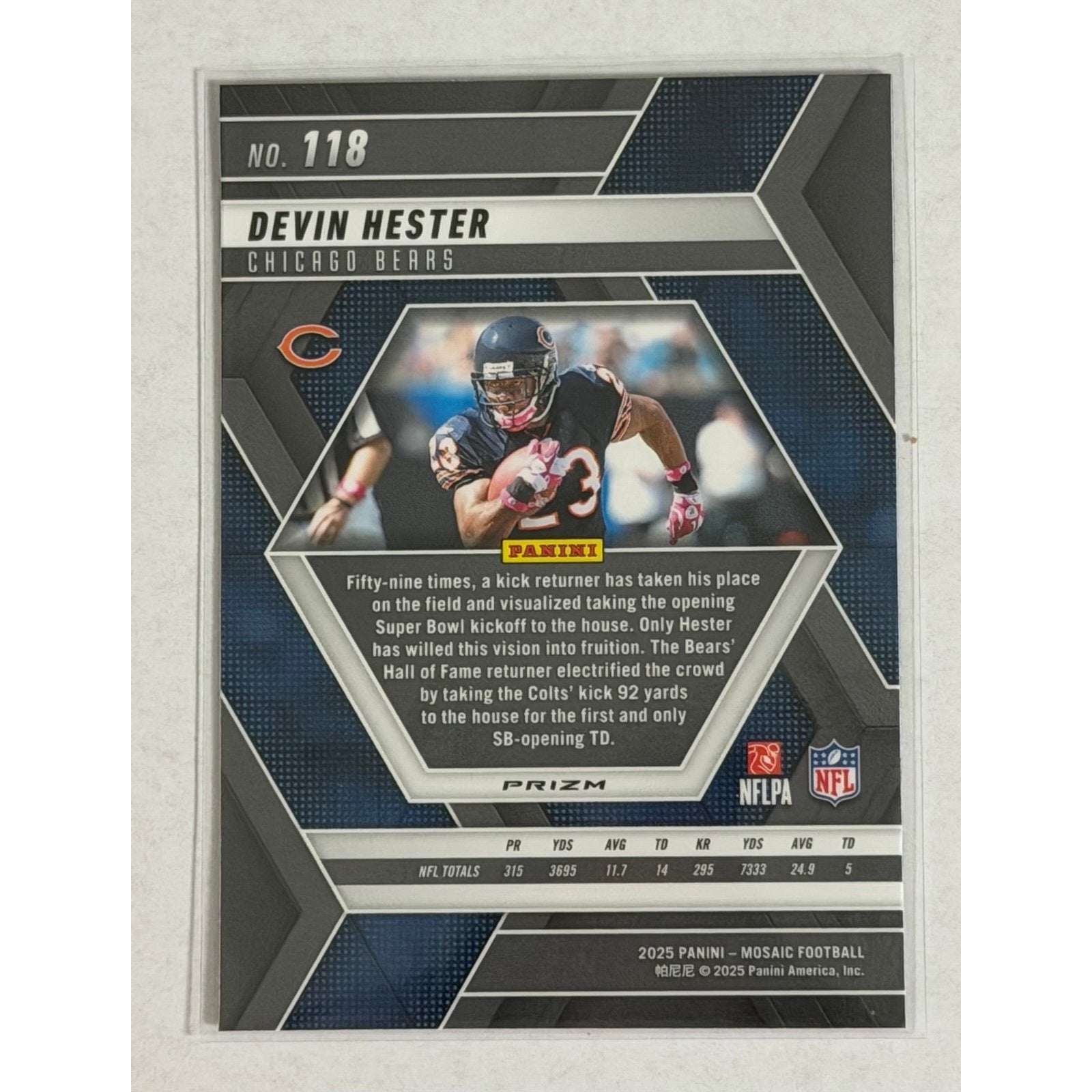 Devin Hester Panini Devin Hester 2025 Panini Mosaic Prizm 118 NFL Chicago Bears Return Legend