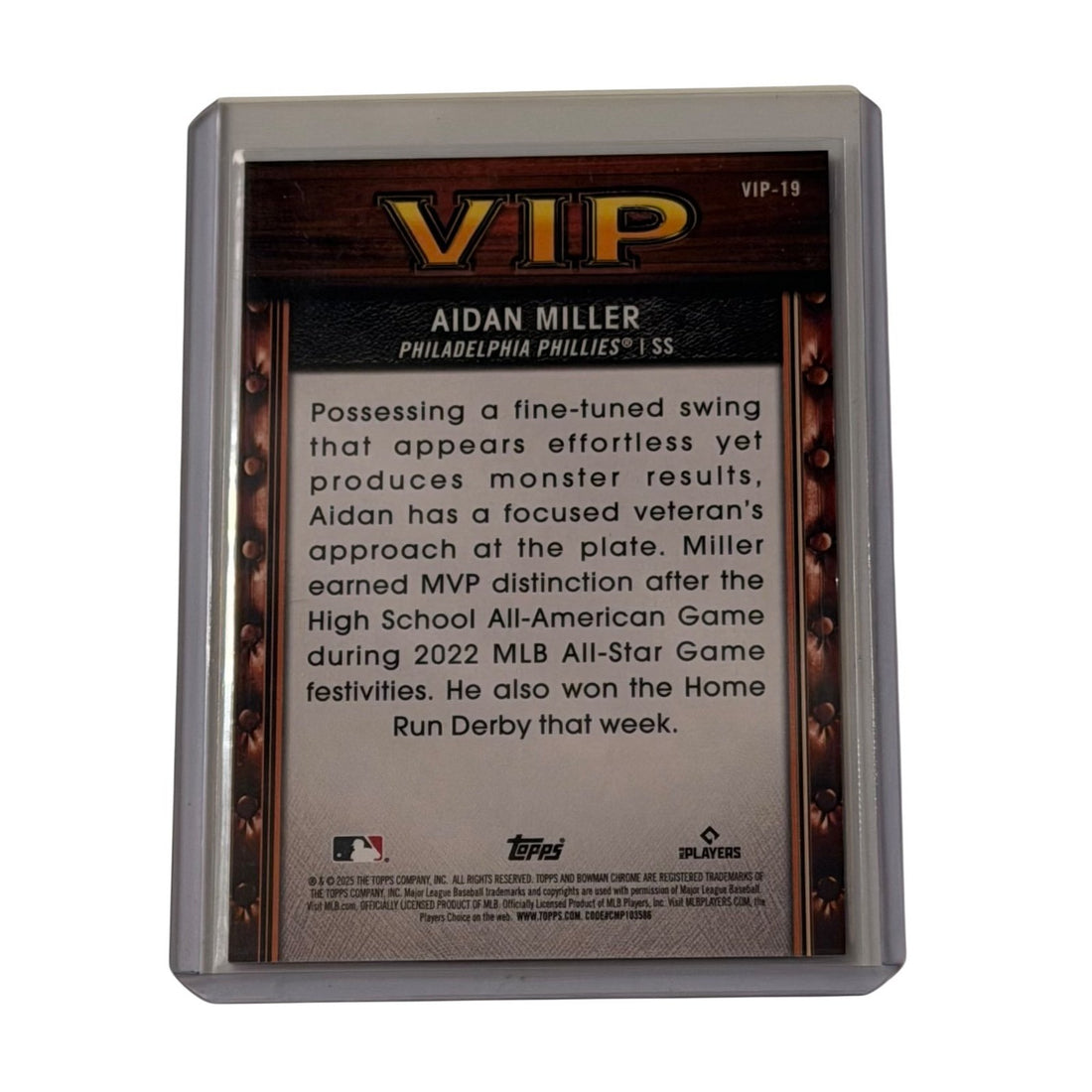 /175 Aidan Miller 2025 Bowman Chrome VIP-19 Blue Refractor Phillies Prospect