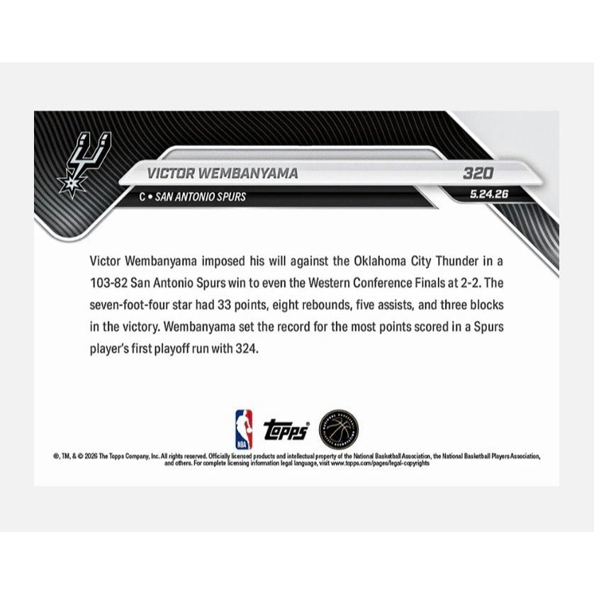 6900 Printed Victor Wembanyama Topps NOW Card #320 NBA Spurs Playoffs Record