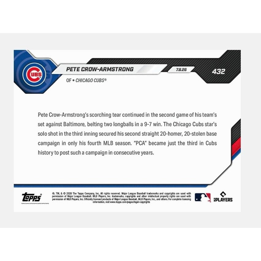 2026 Topps NOW Pete Crow-Armstrong 1415 PR PCA MLB Cubs Consecutive 20/20 #432