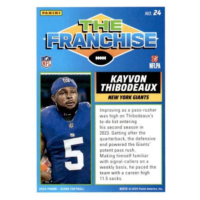 2024 NFL Score Football Kayvon Thibodeaux The Franchise New York Giants trading card