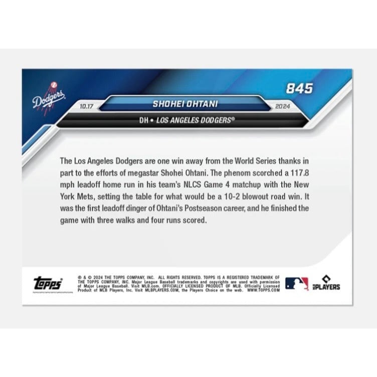 ONLY 6102 Printed Shohei Ohtani 2024 Topps NOW 845 NLCS MLB Dodgers HR