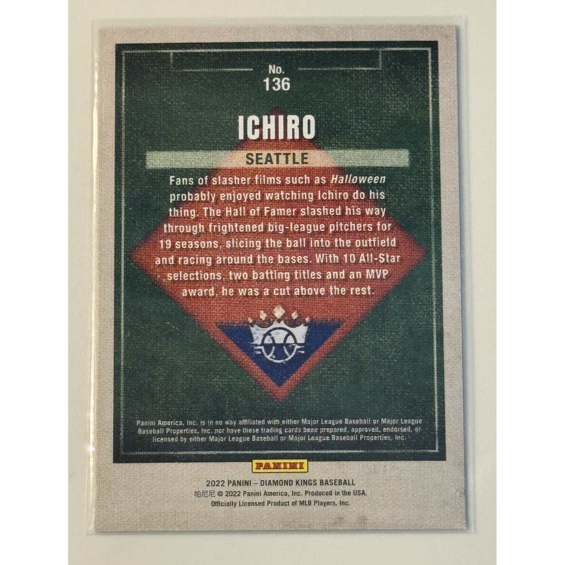 2022 Panini Diamond Kings Ichiro Suzuki Seattle Mariners baseball card near mint condition