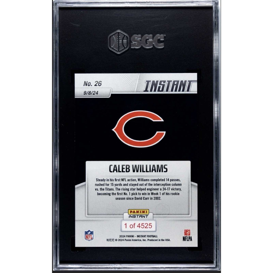 2024 Panini Instant Caleb Williams RC #26 Chicago Bears graded SGC 10 football rookie card