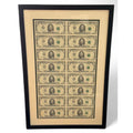 Framed Series 1995 Uncut Sheet of sixteen $5 bills with consecutive serial numbers
