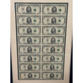 Series 1995 Uncut Sheet of 16 consecutive $5 bills in framed BEP display