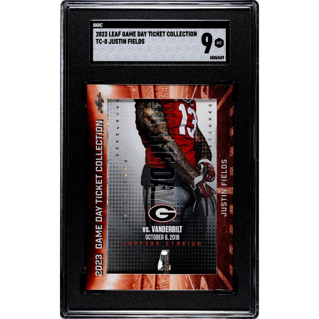 Justin Fields RC 2022 Leaf In Game Big Ticket Relic football trading card graded SGC 9