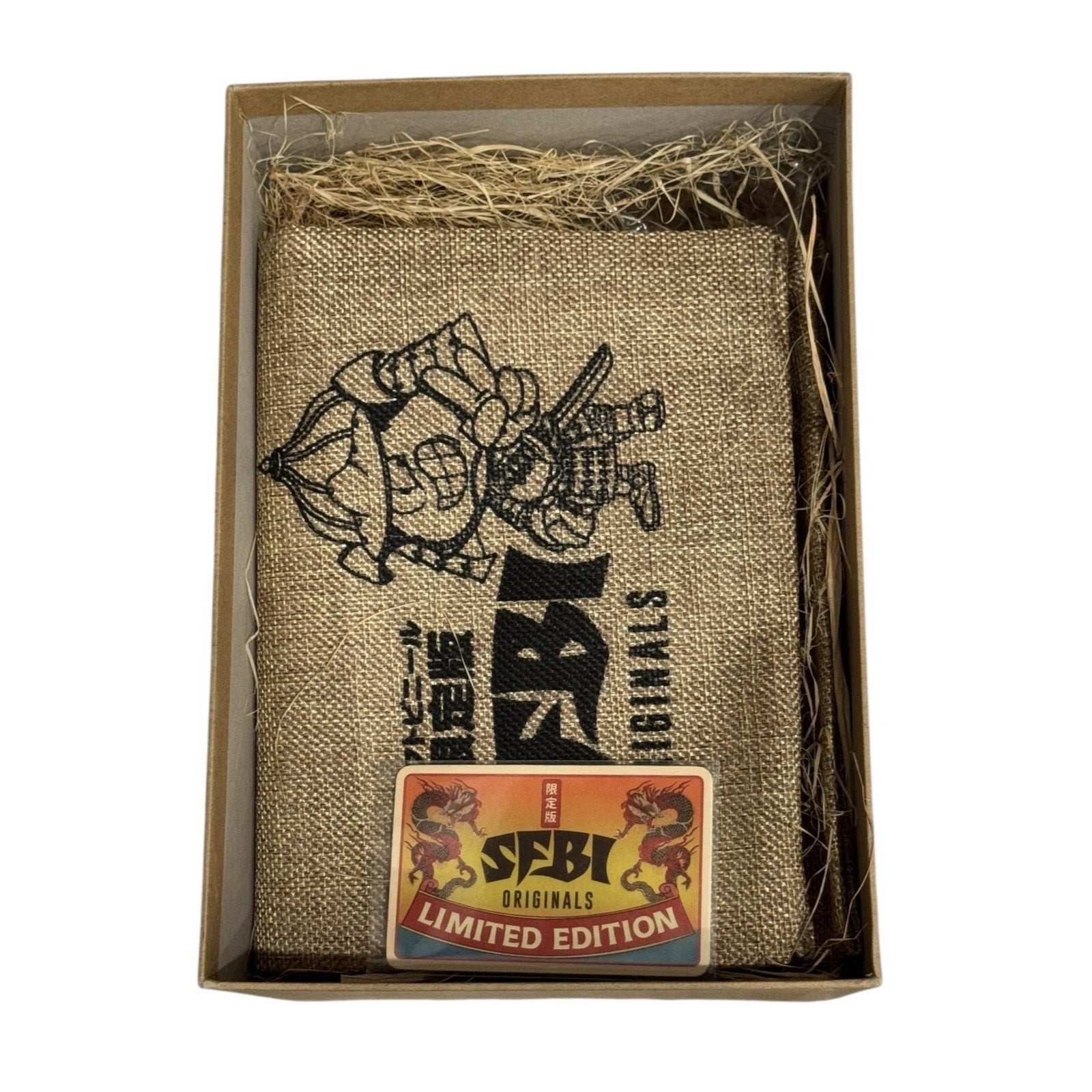 SFBI Originals 2018 Dino Flintstones limited edition sealed art toy in burlap wrap with display box and badge