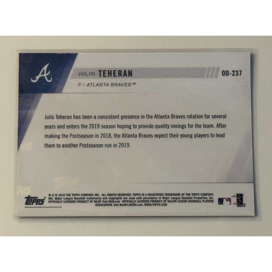 2019 Topps NOW Julio Teheran Atlanta Braves baseball card near mint condition