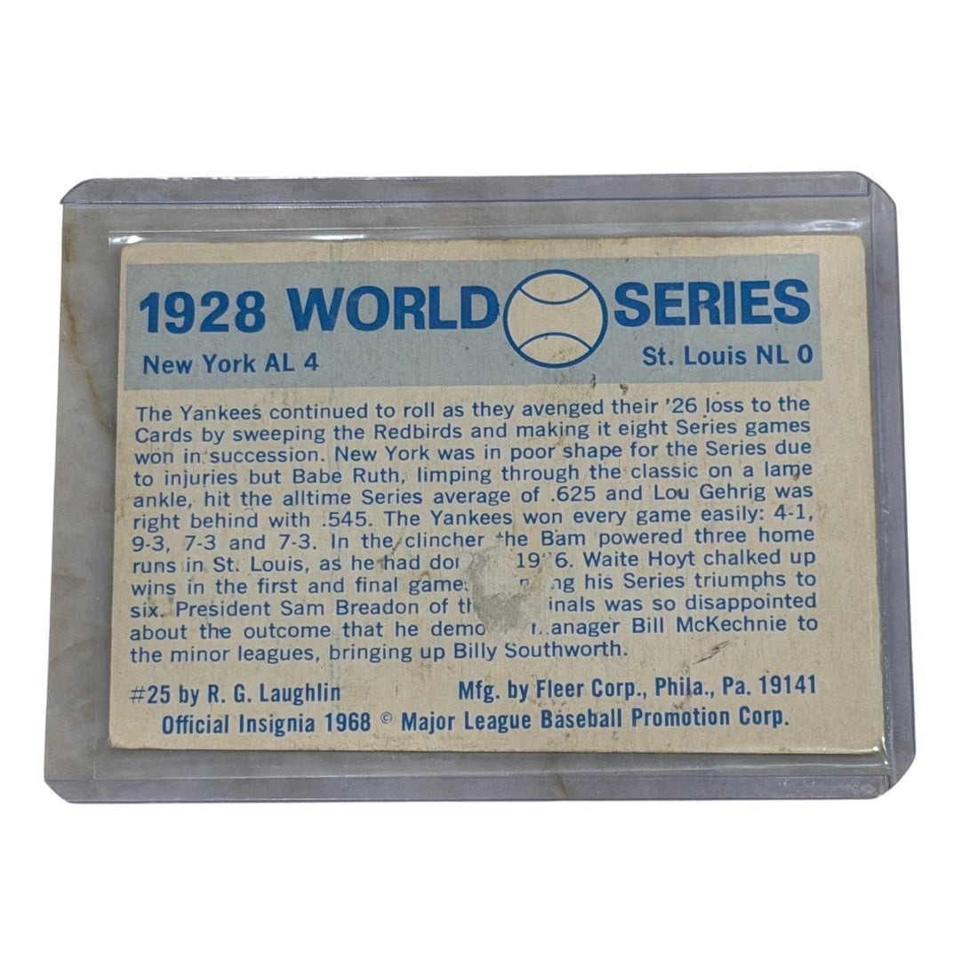 World Series Fleer 1968 Fleer World Series 25 Babe Ruth Lou Gehrig 1928 MLB Yankees vs Cardinals