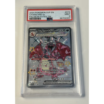 2024 Pokémon Iconic Charizard EX PSA 9 Paldean Fates Tin Black Star Promo Card #074 in protective case