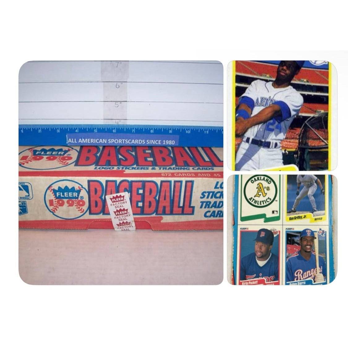 1990 Fleer Baseball Factory Set sealed with 672 cards including Ken Griffey Jr rookie cards and logo stickers