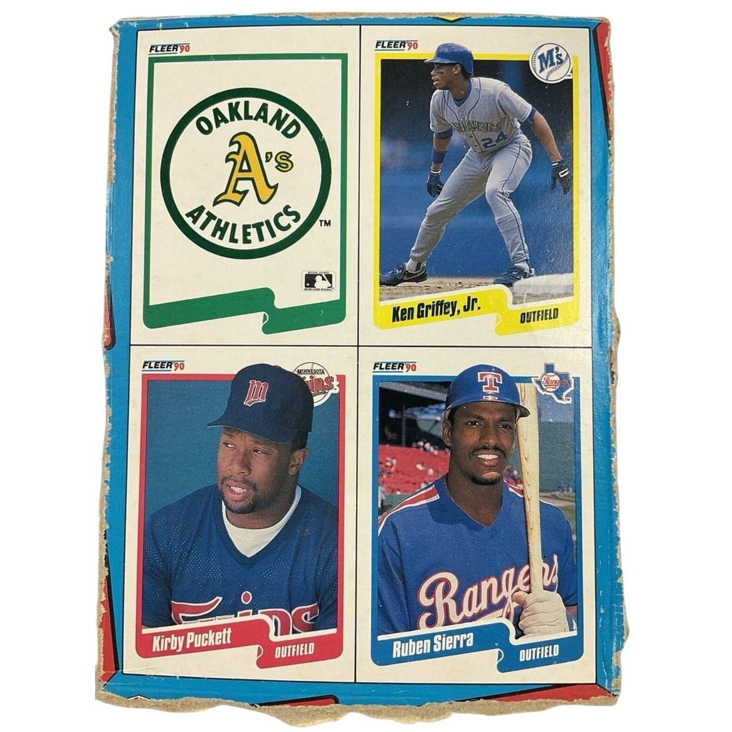 1990 Fleer Baseball factory set sealed box featuring Ken Griffey Jr, Kirby Puckett, Ruben Sierra cards and stickers