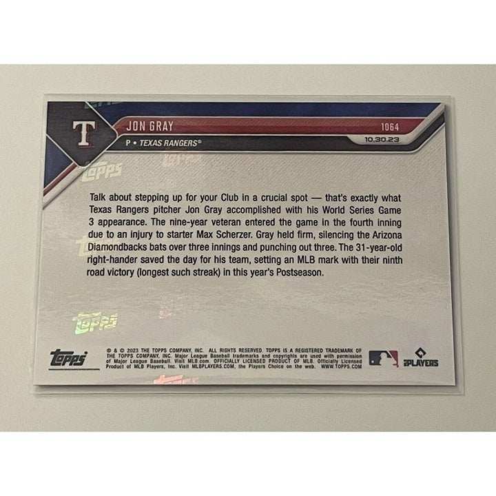 WORLD SERIES Jon Gray Topps NOW Texas Rangers baseball card Game 3 postseason performance