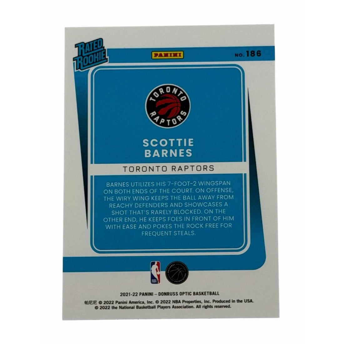 Scottie Barnes Donruss Scottie Barnes RC 2021-22 Donruss Optic Rated Rookie 186 NBA Toronto Raptors