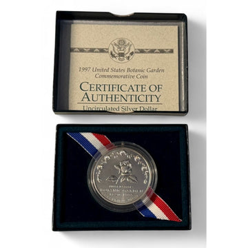 1997 U.S. Botanic Garden $1 Silver Dollar Coin OGP Box COA Uncirculated 90% Mint