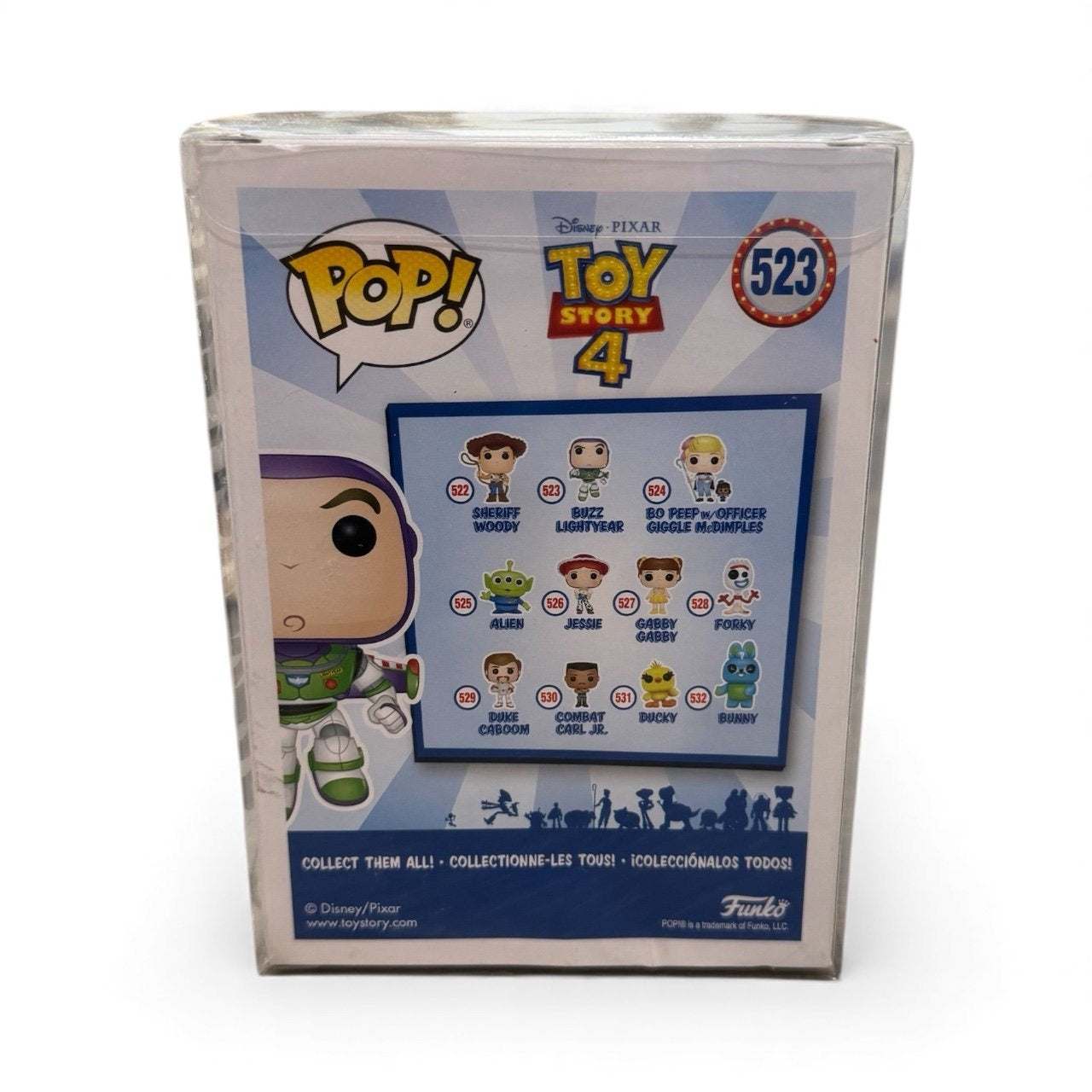 Funko Pop Buzz Lightyear Toy Story 4 #523 sealed collectible figure box back view