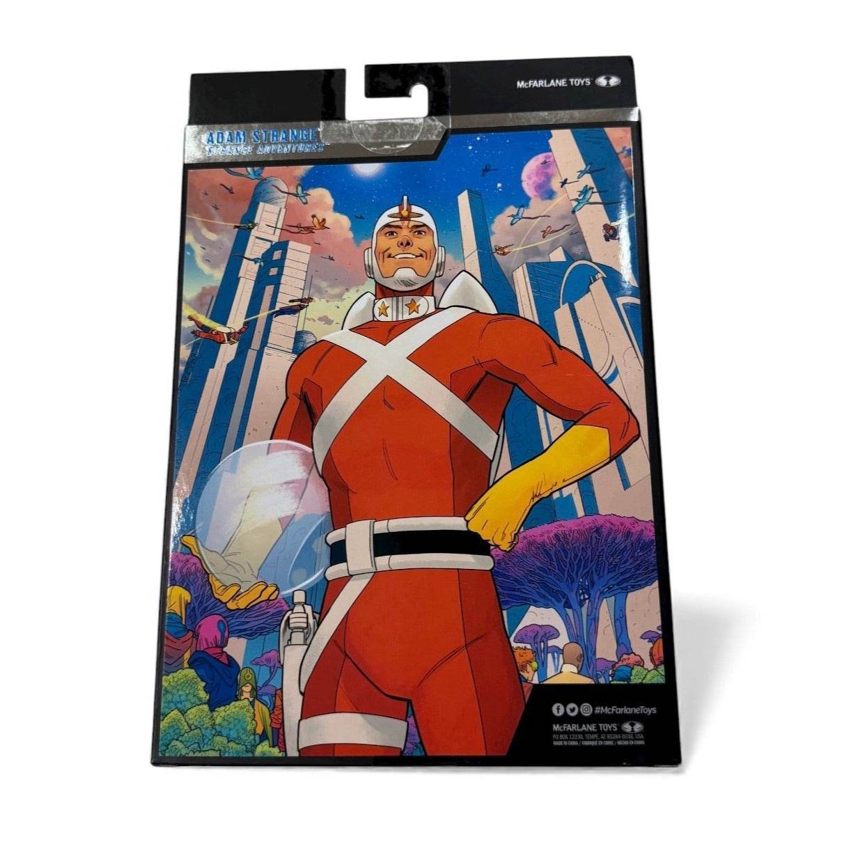 DC Multiverse Adam Strange McFarlane Collector Edition figure sealed packaging with vibrant comic art