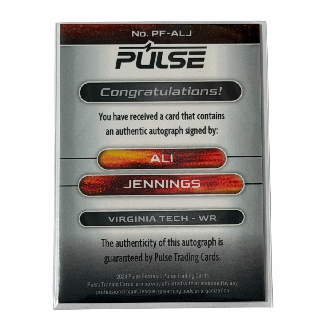 Ali Jennings 2024 Pulse Premiere Auto Virginia Tech Hokies WR Near Mint