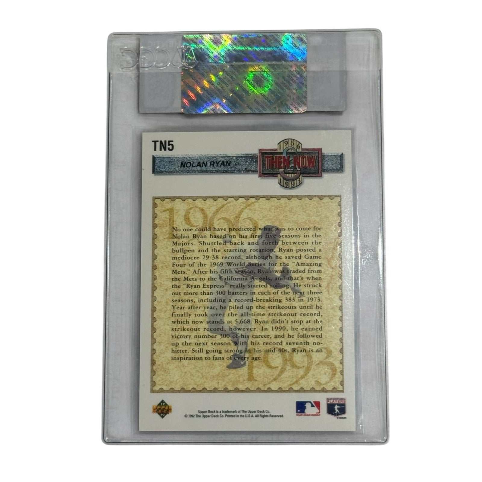 Nolan Ryan 1993 Upper Deck Then & Now CGC authenticated baseball card with holo foil design