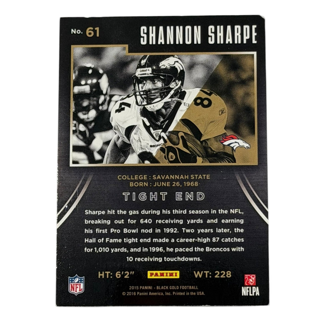 /199 Shannon Sharpe 2015 Panini Black Gold #61 NFL Denver Broncos HOF
