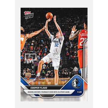 2025 Topps NOW Cooper Flagg RC YOUNGEST- 35 Point Game Mavs 67 18 Yrs 343 Days
