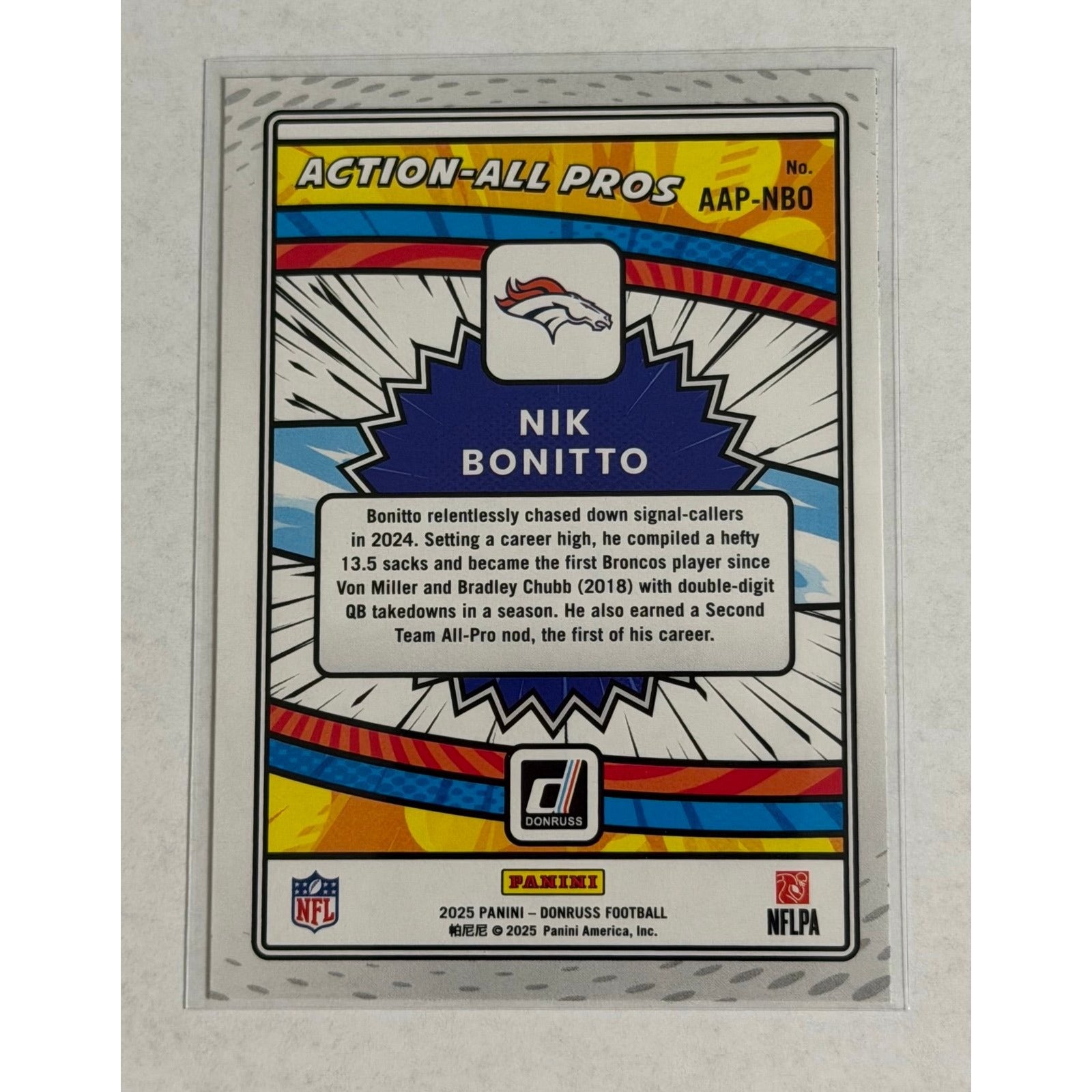 Nik Bonitto Donruss 2025 Donruss Nik Bonitto Action All Pros AAP-NBO Silver Holo Broncos Insert Card