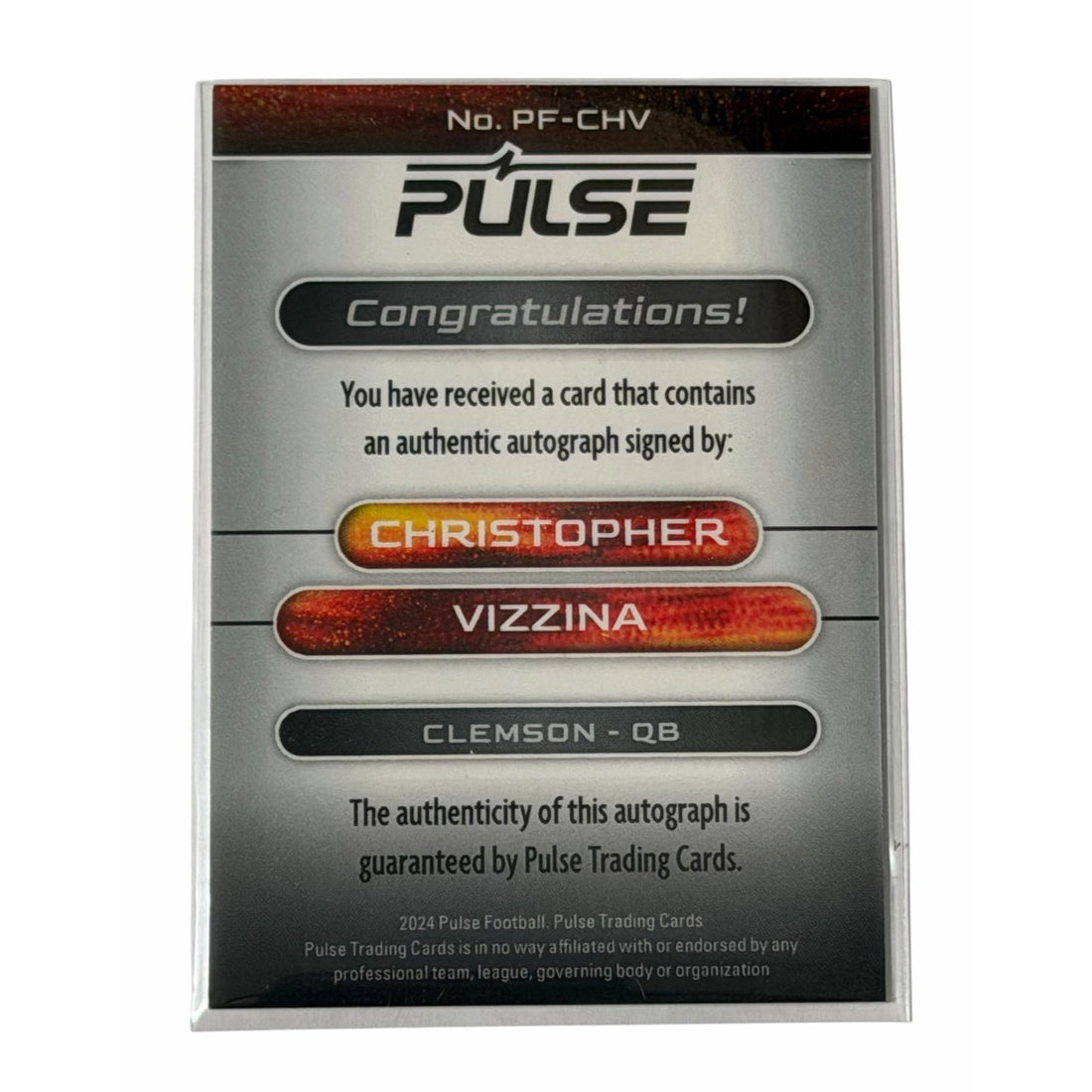 Christopher Vizzina 2024 Pulse Premiere Auto Clemson Tigers QB Near Mint