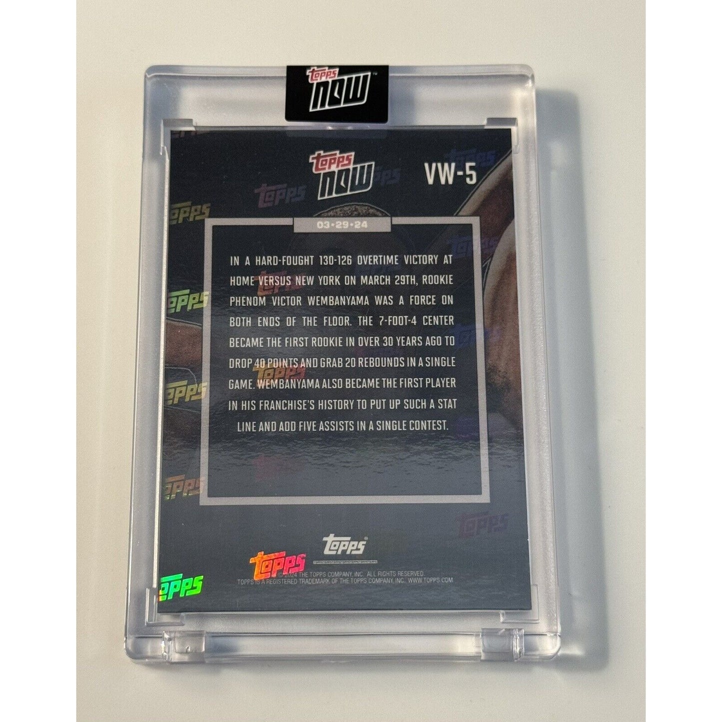 Victor Wembanyama RC 40/20 2023-24 TOPPS NOW Basketball Card VW-5 NBA Spurs ROY!