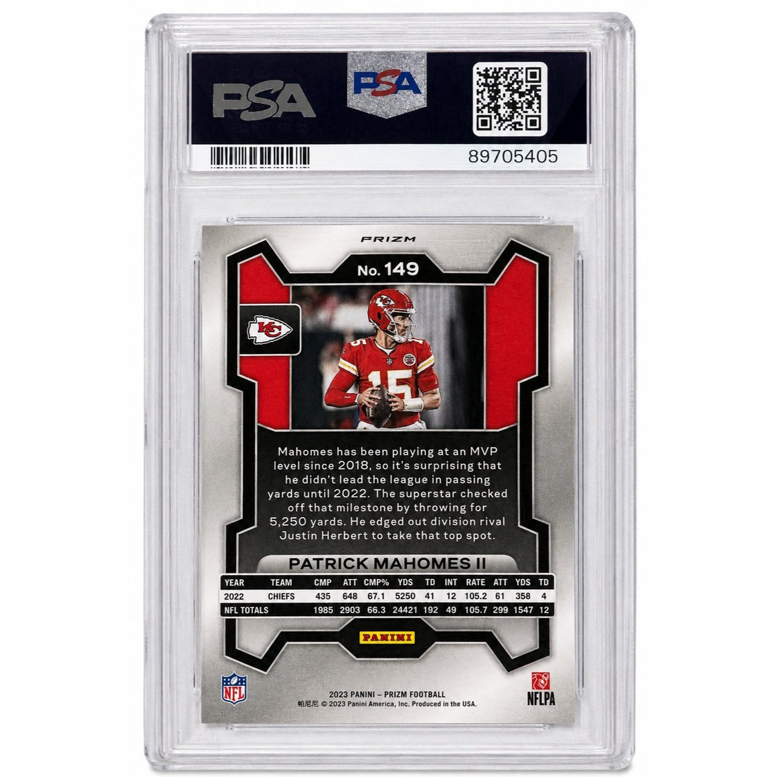 Title:Patrick Mahomes II 2023 Silver Prizm Refractor #149 NFL Chiefs PSA 9